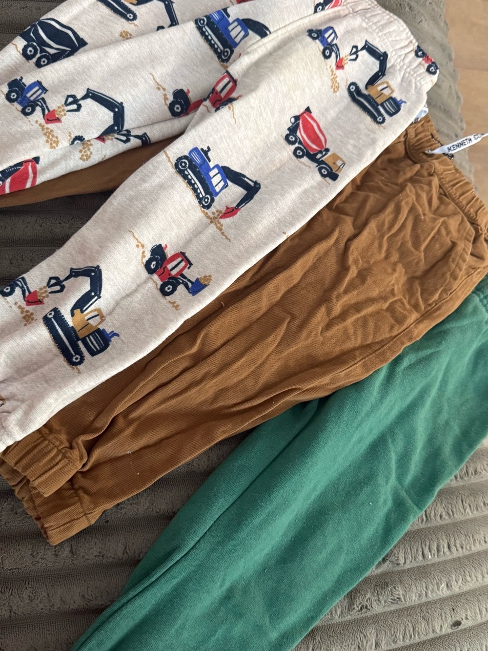 Kenneth Cole Kids Construction Print Joggers with Brown and Green Solids